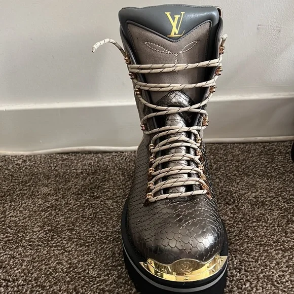 Men’s Louis Vuittion Gold Plated Combat Boots - Picture 2 of 5